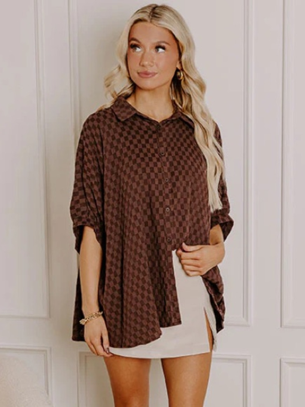 NWT Chocolate Checkered Top
